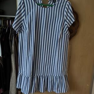 White and Blue Ruffled Midi Shift Dress